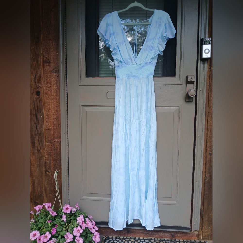 Tiare Hawaii MAXI DRESS DAHLIA Blue Violet Marbled size S/M